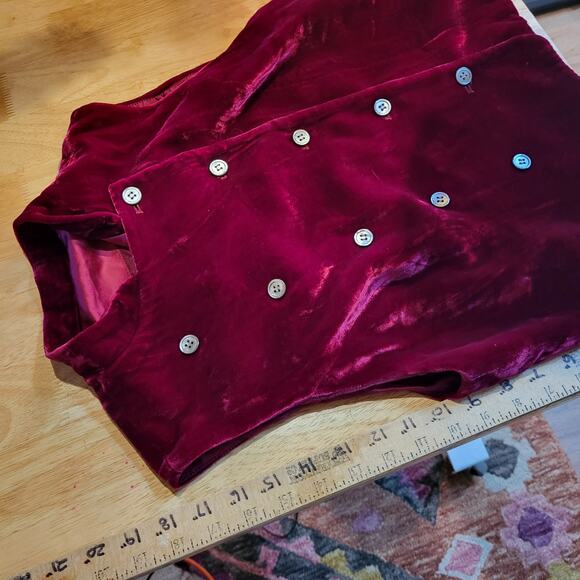 Vintage Red Velvet Double-Breasted Vest - Picture 6 of 7